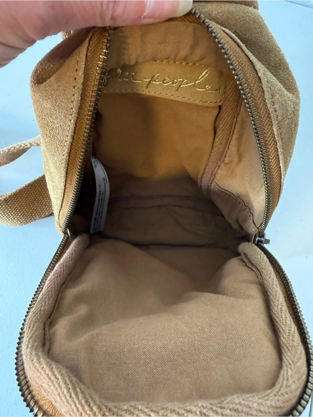 Free People Suede Sling Bag Crossbody Chest Pack Camel Tan Leather - Picture 12 of 14